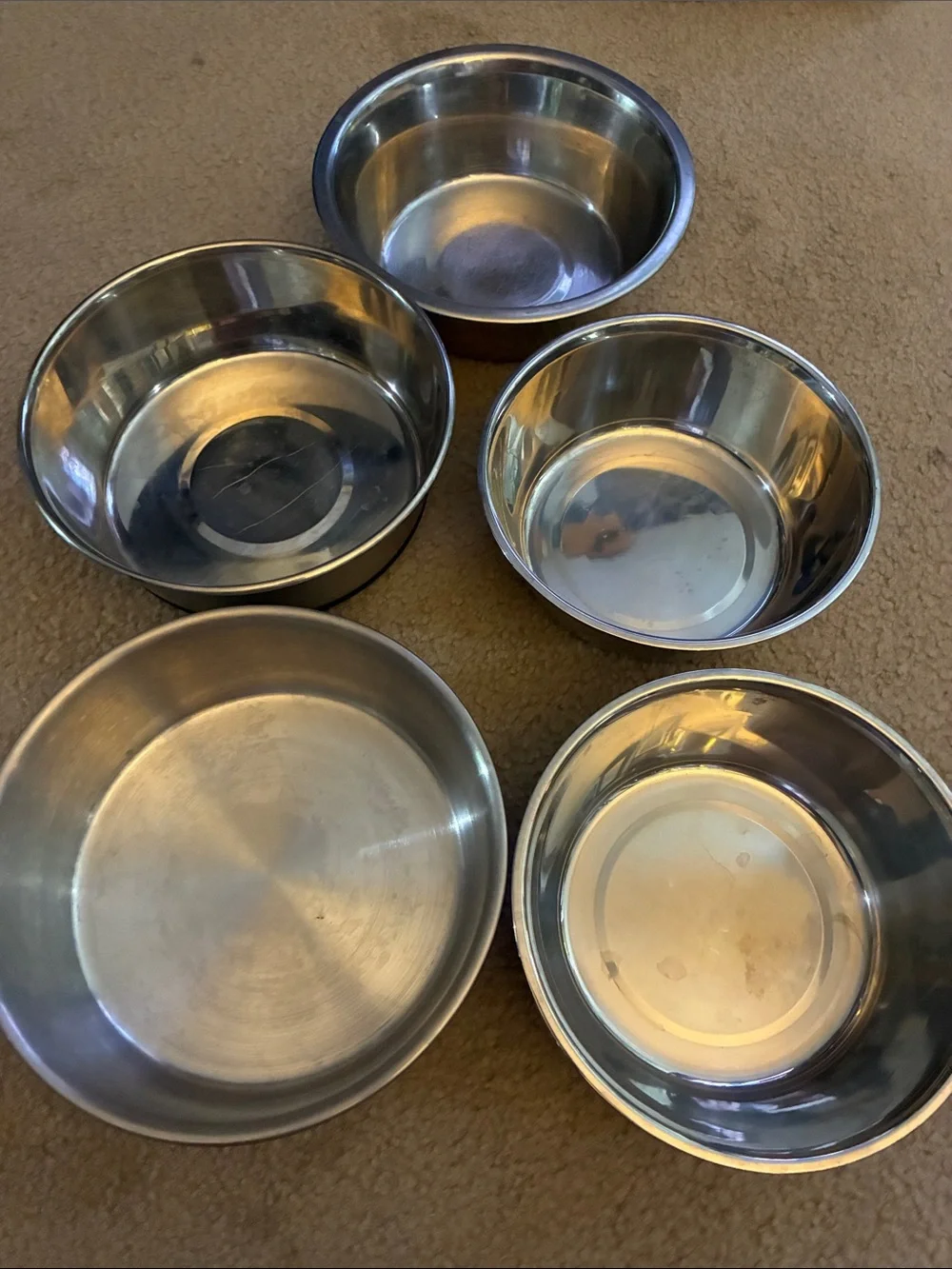 Stainless Steel Pet Bowls - Set of 5 (Silver)